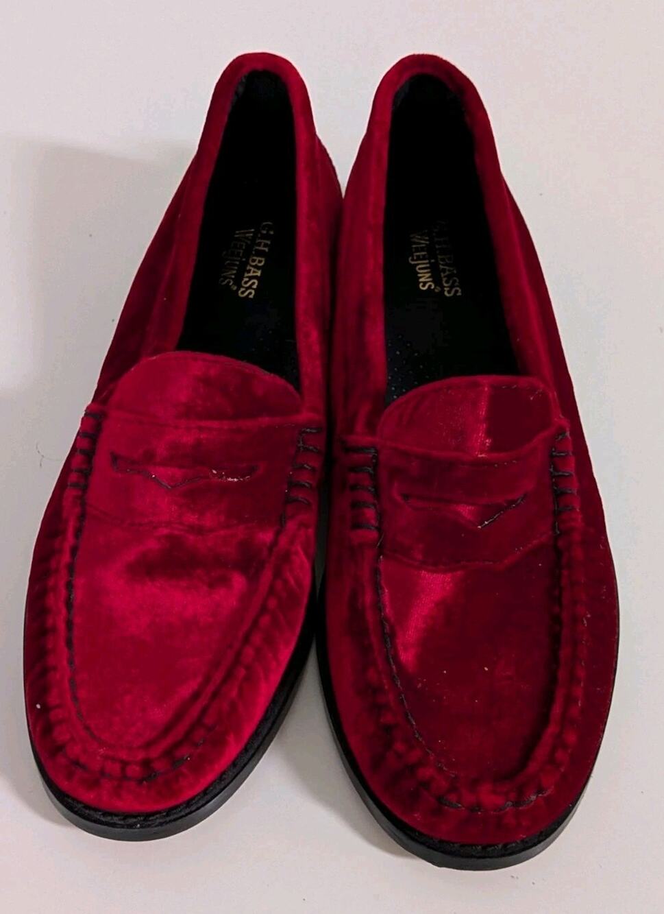 G.H.BASS Size 6.5 Women's Whitney Velvet Weejuns Loafers Red Wine